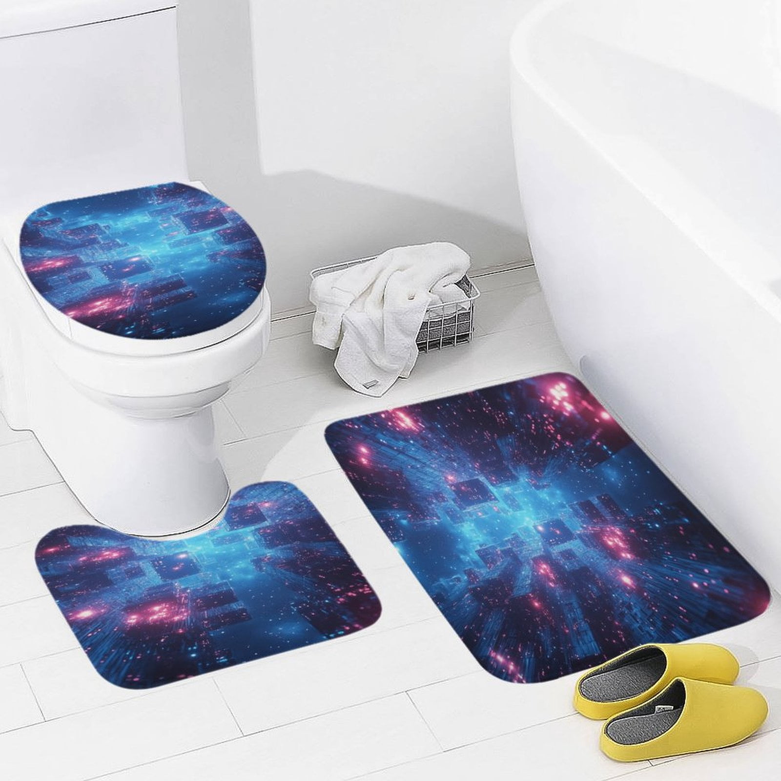 Abstract 3D Futuristic Geometric Plaid Bathroom Mats Set 3-piece Bath ...