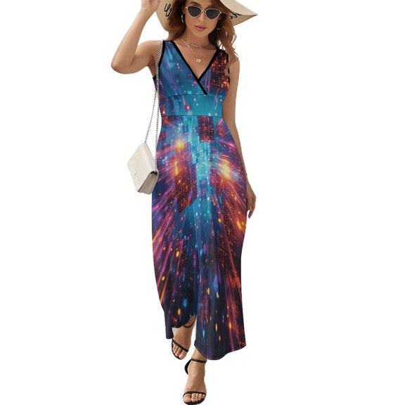 Abstract 3D Futuristic Geometric Plaid Sleeveless Dress Woman Fashion Long Dresses Women's Summer Suit Dress 2025