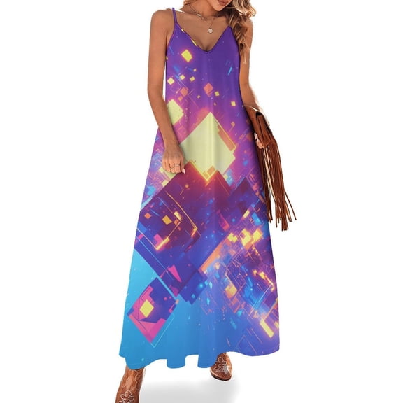 Abstract 3D Futuristic Geometric Plaid Sleeveless Dress Woman Fashion Long Dresses Women's Summer Suit Dress Summer 2025 Women