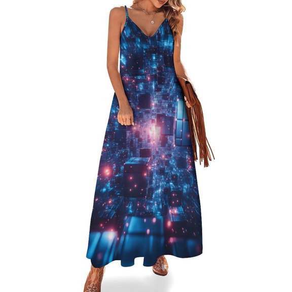 Abstract 3D Futuristic Geometric Plaid Sleeveless Dress Women's Luxury Party Dress Birthday Dresses for Women