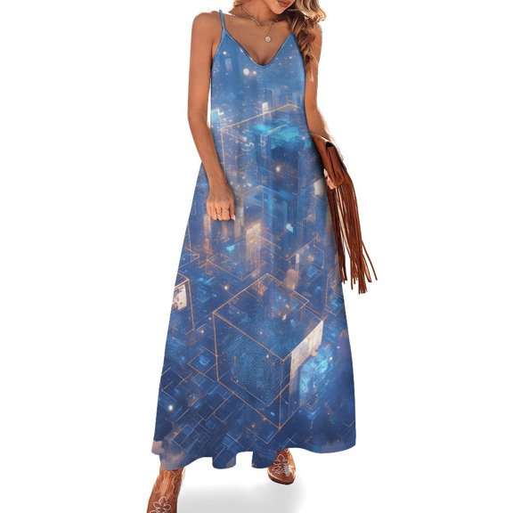 Abstract 3D Futuristic Geometric Plaid Sleeveless Dress for Women Clothing Female Women's Summer Skirt