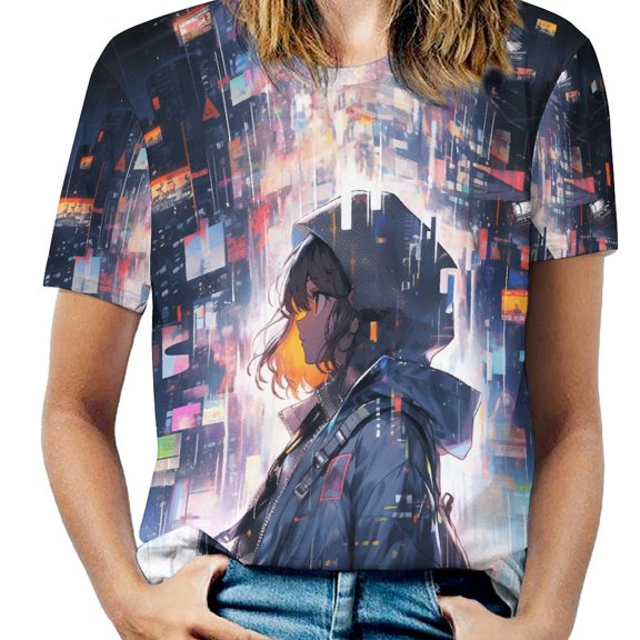 Abstract 3D Futuristic Geometric Plaid Women's Short Sleeve Tops Casual Blouses T Shirt