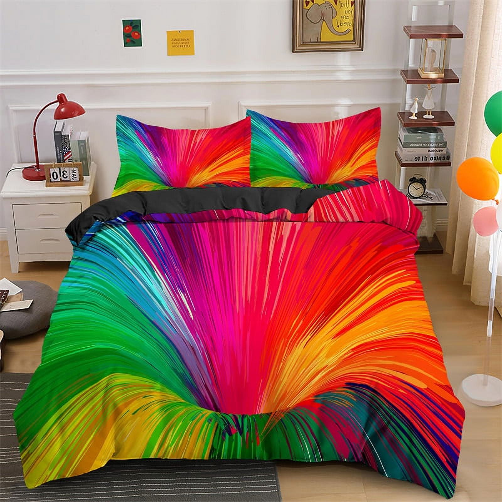 Abstract 3D Geometric King Duvet Cover Red Pattern Bedding Set Modern
