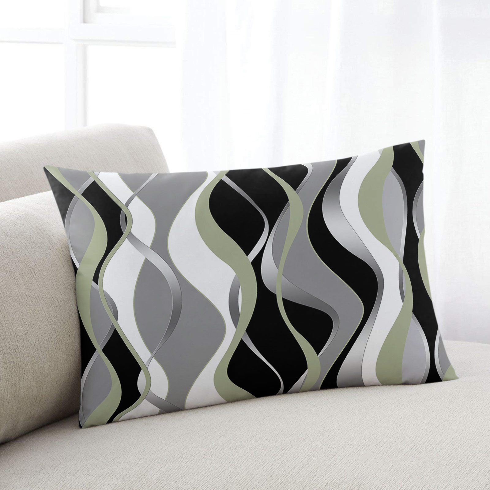 Photo inspiration: Fresh Look at Abstract 3D Line Throw Pillow Cover Sage Green Black Grey