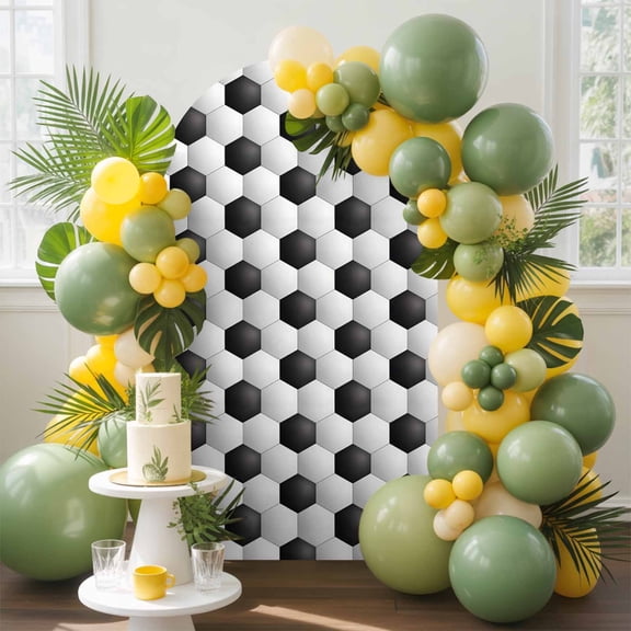 Abstract 3D Soccer Skin Arch Backdrop Cover, 5FT, Modern Abstract Symmetrical Black White Plaid Spandex Arch Covers Double-Sided Backdrop for Wedding Birthday Party Photo Background Decoration