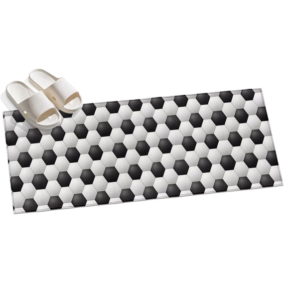 Abstract 3D Soccer Skin Runner Rugs 2x6ft Modern Abstract Symmetrical Black White Plaid Washable Rug, Non Slip Indoor Carpet Absorbent Floor Mat for Living Room Bedroom Dining Room