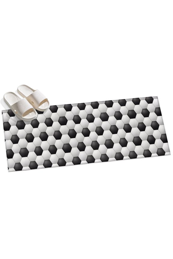 Abstract 3D Soccer Skin Runner Rugs 2x6ft Modern Abstract Symmetrical Black White Plaid Washable Rug, Non Slip Indoor Carpet Absorbent Floor Mat for Living Room Bedroom Dining Room