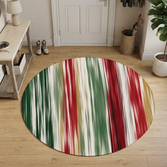 Abstract 3FT Round Area Rug Modern Vertical Emerald Green C Ruby Red ...