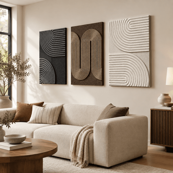 Abstract-3p 02 16''W x 24''H x 3 3-Piece 3D Textured Abstract Sandstone Wall Art