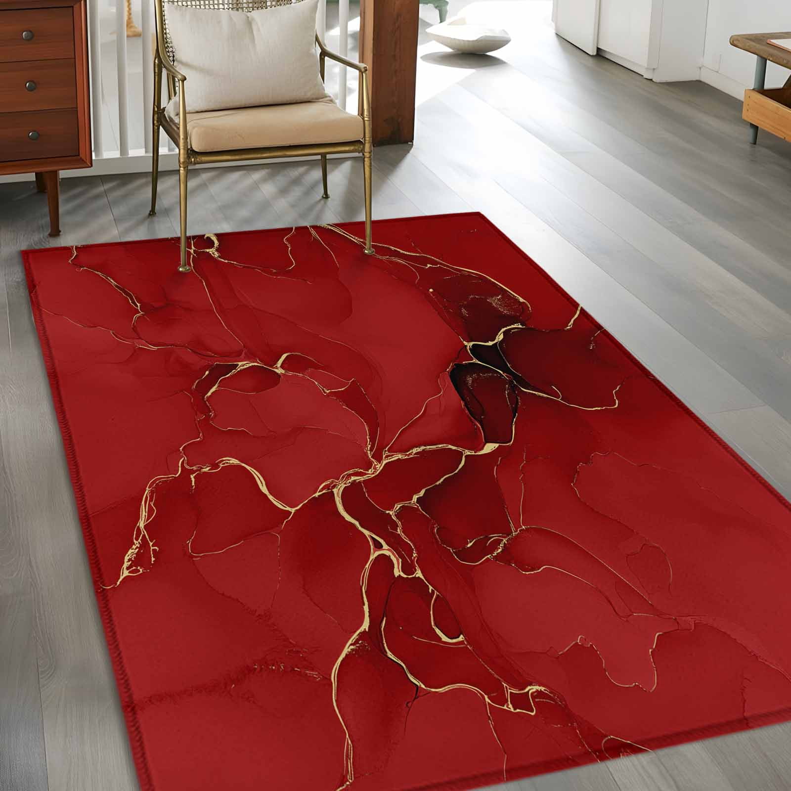 Abstract 3x5 Rug for Bedroom Foot of Bed Small Living Room, Red Golden ...