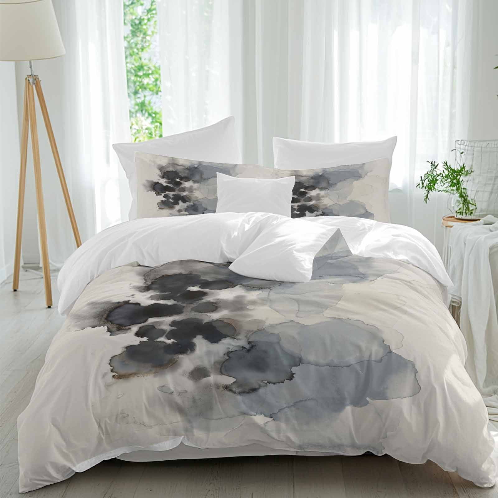 Abstract 4 Piece Duvet Cover Set Full Size Ink Painting Mottled ...
