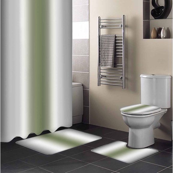 Abstract 4PCS Shower Curtains Set with Toilet Lid Cover Non-Slip Rugs, Dark Gray Seaweed Rate Gradient Ombre Waterproof Shower Curtain Set for Bathroom with 9 Hooks 36x72 In
