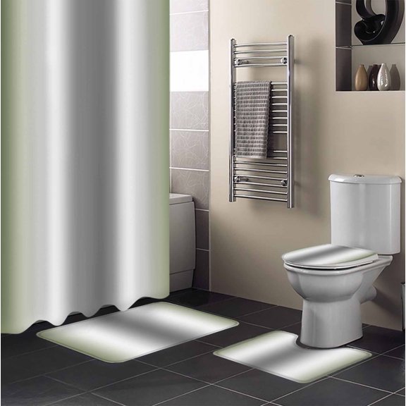 Abstract 4PCS Shower Curtains Set with Toilet Lid Cover Non-Slip Rugs, Gray Seaweed Rate Gradient Ombre Waterproof Shower Curtain Set for Bathroom with 12 Hooks 66x72 In