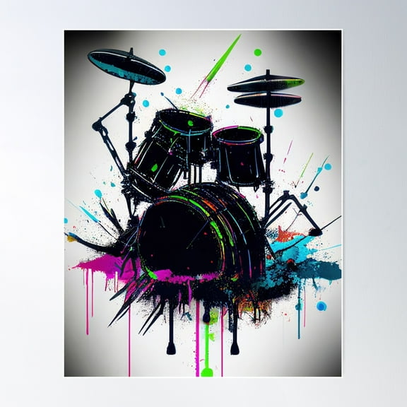 Abstract 5 Piece Drum Set Illustration, Music Series Poster Wall Art, Modern Wall Decor For Living Room Bedroom, 24x36 UNFRAMED