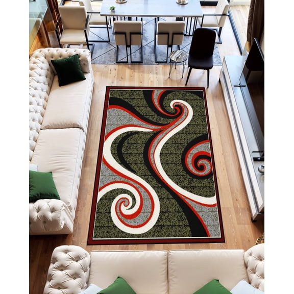 Star Abstract 5x7 Area Rug – Modern Contemporary Colorful Soft Polyester Carpet for Living Room Design 1308 Red