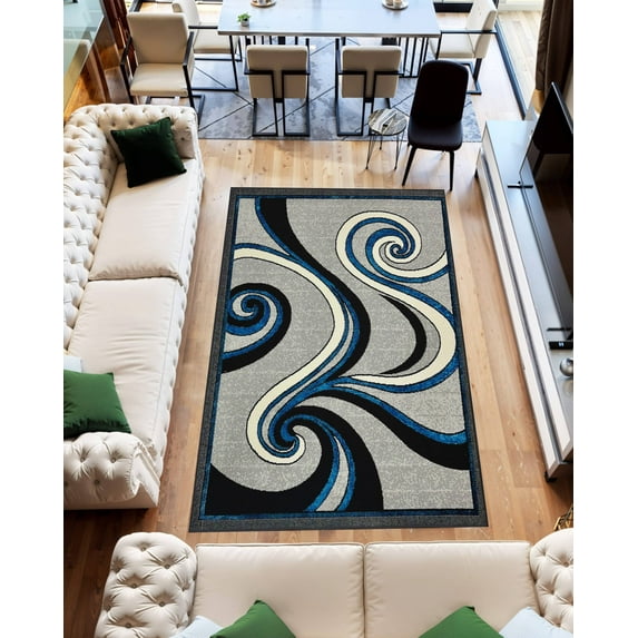 Star Abstract 5x7 Area Rug – Modern Contemporary Colorful Soft Polyester Carpet for Living Room Design 1308 Turquoise Blue