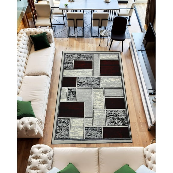 Star Abstract 5x7 Area Rug – Modern Contemporary Colorful Soft Polyester Carpet for Living Room Design 1309 Red