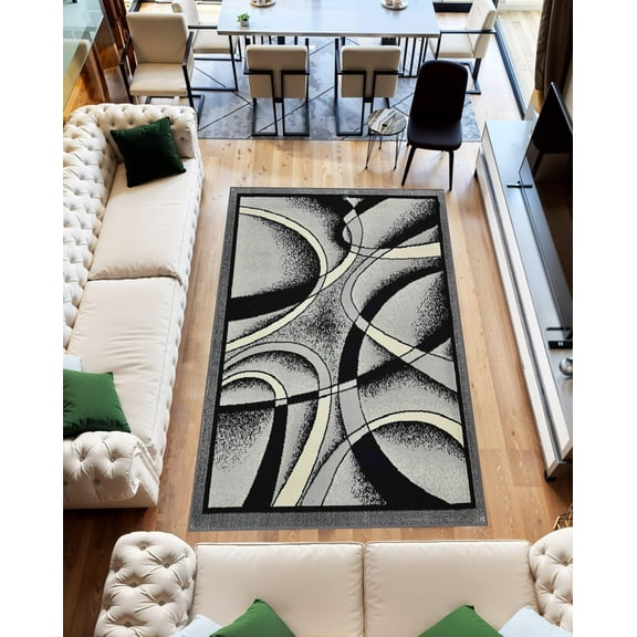 Star Abstract 5x7 Area Rug – Modern Contemporary Colorful Soft Polyester Carpet for Living Room Design 1310 Grey Navy Blue