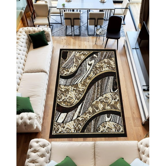 Star Abstract 5x7 Area Rug  Modern Contemporary Colorful Soft Polyester Carpet for Living Room Design 1330 Brown Beige