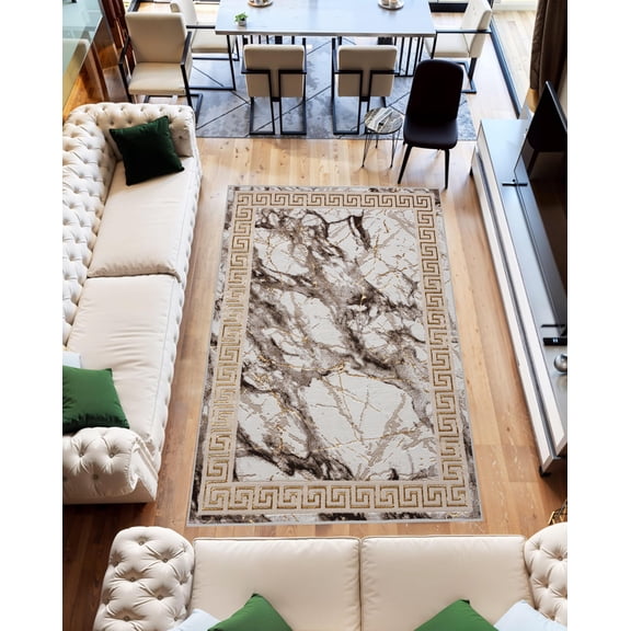 Abstract 5x7 Marble Area Rug Contemporary Modern Artistic Carpet for Living Room Bedroom