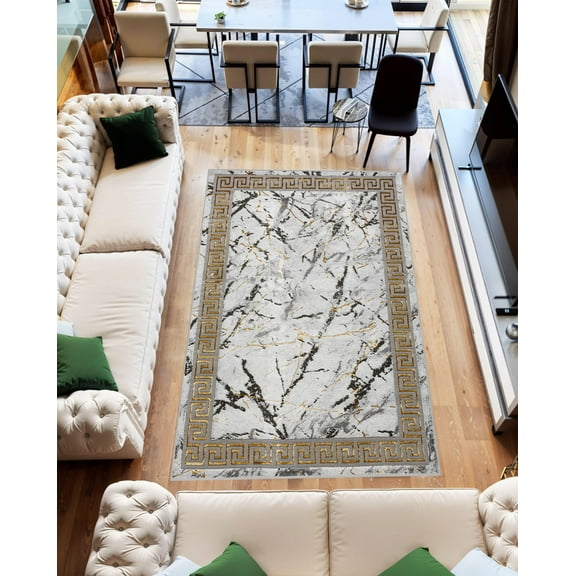 Abstract 5x7 Marble Area Rug Contemporary Modern Artistic Carpet for Living Room Bedroom
