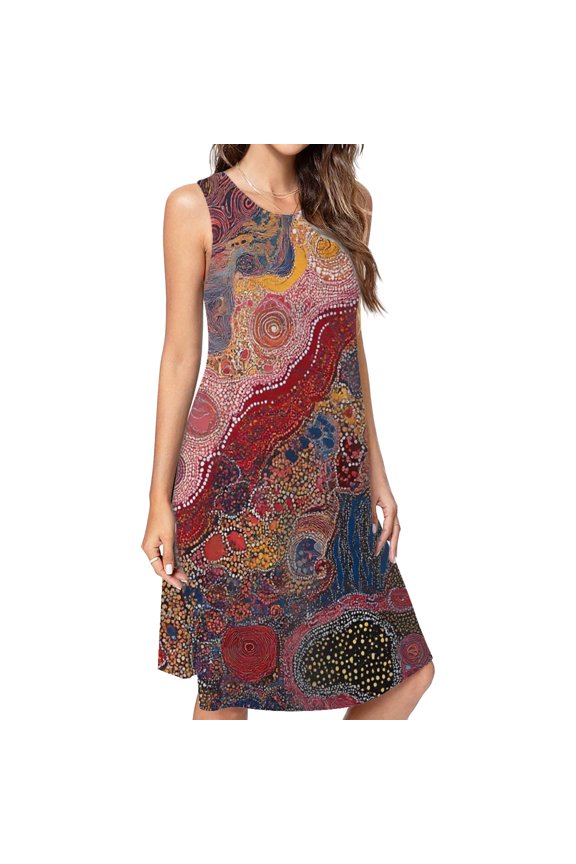 Abstract Aboriginal Dot Painting Art Dress Elegant Party Dresses Evening Dresses Women Dress Sleeveless Dress Ladies Dresses