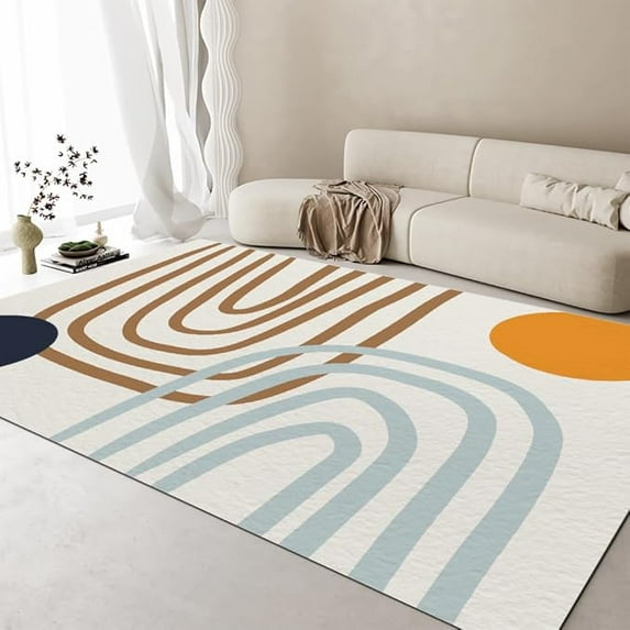 Abstract Aesthetic Art Design Area Rug, Multicolor Minimalist Geometric Lines Bedroom Rug, Low Pile Washable Living Room Carpet, Soft Non Slip Balcony Kitchen Office Rugs 3 x 5ft