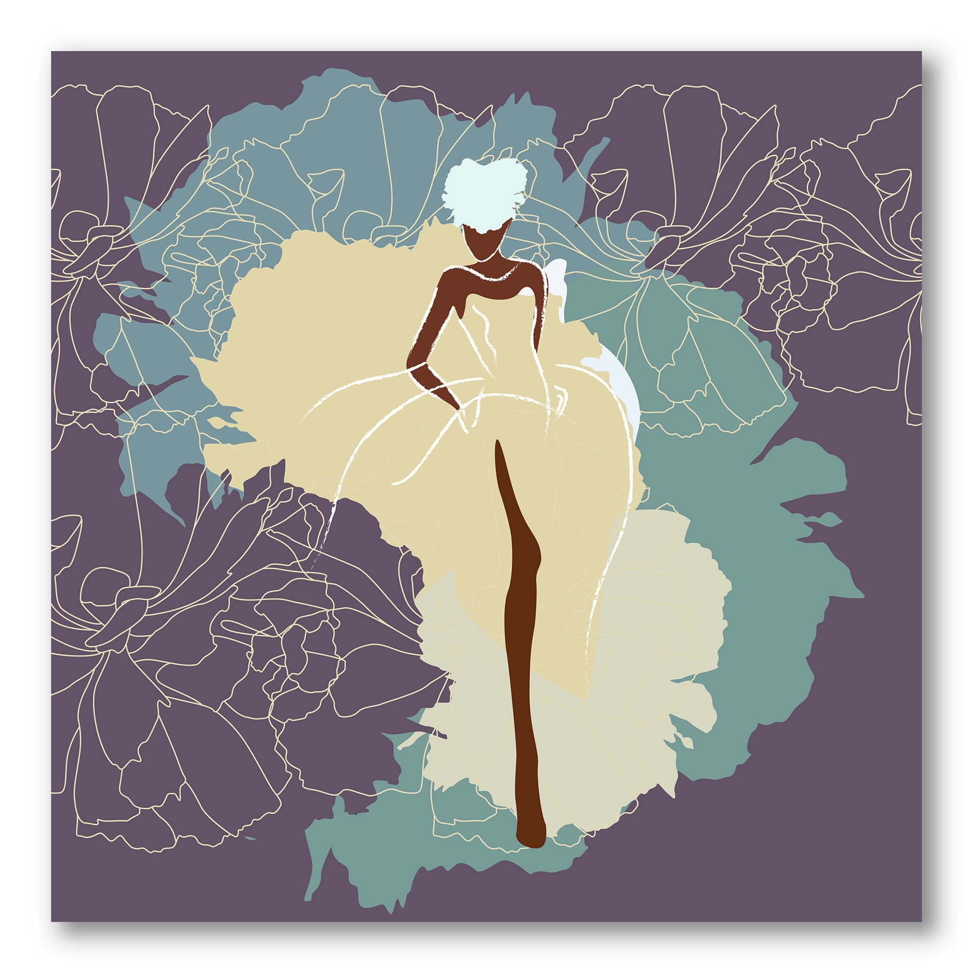 Abstract African American Woman In Gorgeous Wedding Dress 16 in x 16 in Painting Canvas Art Print, by Designart