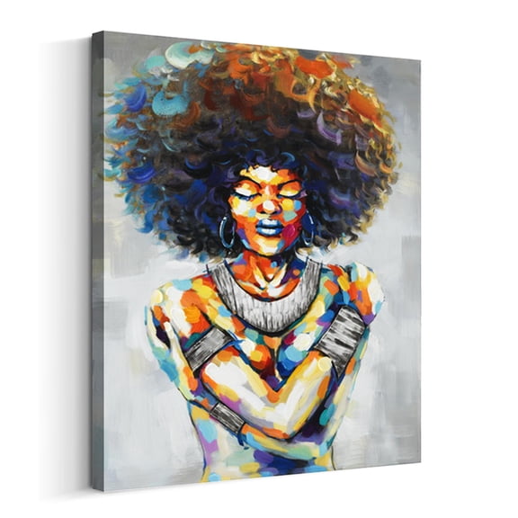 Abstract African American Women Portrait Painting Print On Wrapped Canvas Black Art Wall Art - Large