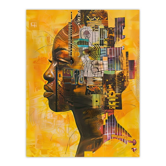 Abstract African Woman Portrait Futuristic Ochre Living Room Large Wall Art Poster Print Thick Paper 18X24 Inch