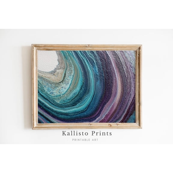 Abstract Agate Geode Wall Art Print Poster, Fluid Pour in Teal Blue and Amethyst Purple, Modern Textured for Luxe Home 1163, Size 8x12 UNFFRAMED F03.1.6l1911
