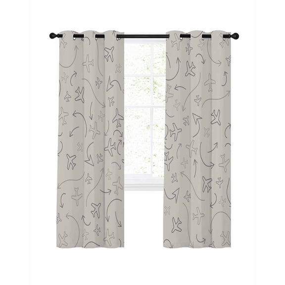 Abstract Aircraft Blackout Curtains 63 Inch Length Airplane Line Arrows Vintage Beige Modern Thermal Insulated Window Curtain Window Drapes 2 Panels for Bedroom Living Room 42"Wx63"L