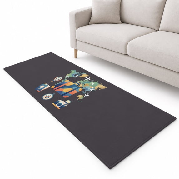 Abstract Aircraft Runner Rug 2'x6', Map Luggage Camera Passport Hot ...
