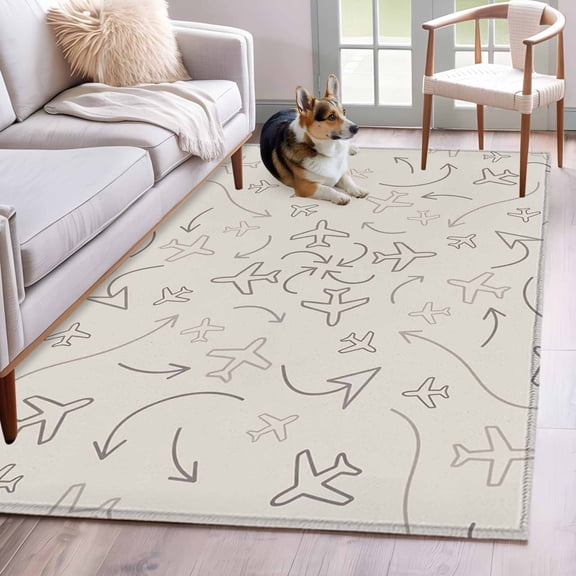 Abstract Airline Route Area Rug 4'x6', Vintage Aircraft Arrows Washable Non-Slip Rugs, Low Pile Large Carpet for Living Room Bedroom Dining Room Kitchen Office Indoor Mat