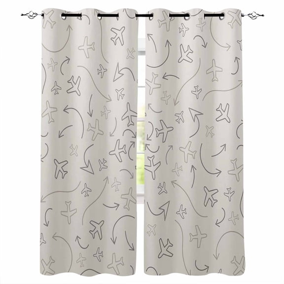 Abstract Airline Route Blackout Curtains for Bedroom/Living Room, Thermal Insulated Kitchen Curtains, Vintage Aircraft Arrows Grommet Darkening Window Treatment Drapes 52"x72"x2