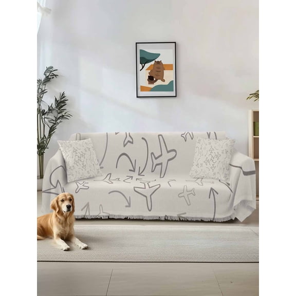 Abstract Airline Route Couch Cover, Vintage Aircraft Arrows Sofa Cover Blanket for Loveseat Couches, Sectional Sofa Slipcover Furniture Protector for Living Room Bedroom 71''x118''