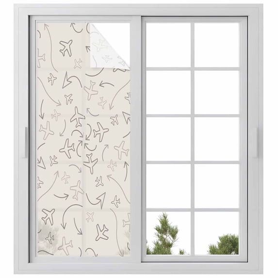Abstract Airline Route Window Privacy Film, Vintage Aircraft Arrows Static Cling UV Sun Blocking Heat Control Window Tint Day and Night, Non-Adhesive One Way Windows Privacy Cover 23.6''x59''