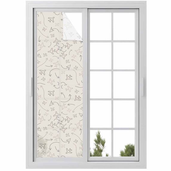 Abstract Airline Route Window Privacy Film, Vintage Aircraft Arrows Static Cling UV Sun Blocking Heat Control Window Tint Day and Night, Non-Adhesive One Way Windows Privacy Cover 17.7''x78.7''