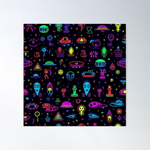 Abstract Alien World And Tech Poster Wall Art, Modern Wall Decor For Living Room Bedroom, 24x24 UNFRAMED