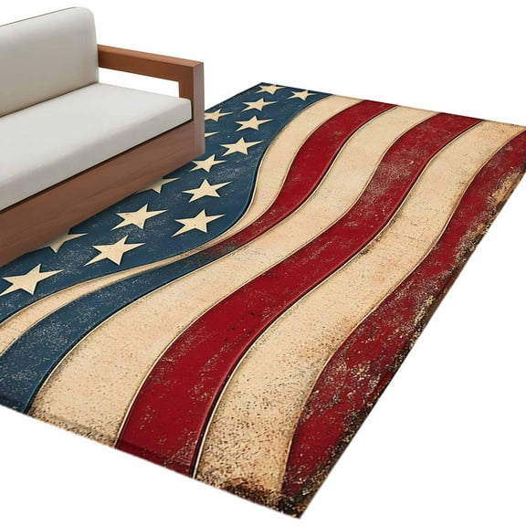 Abstract American Area&nbsp;Rug 4x6ft Flag Stripe Star Retro Mottled Modern Non-Slip&nbsp;Washable Square&nbsp;Rugs Soft Felt Indoor Floor Mat for Bedroom Kitchen Living Room Bathroom
