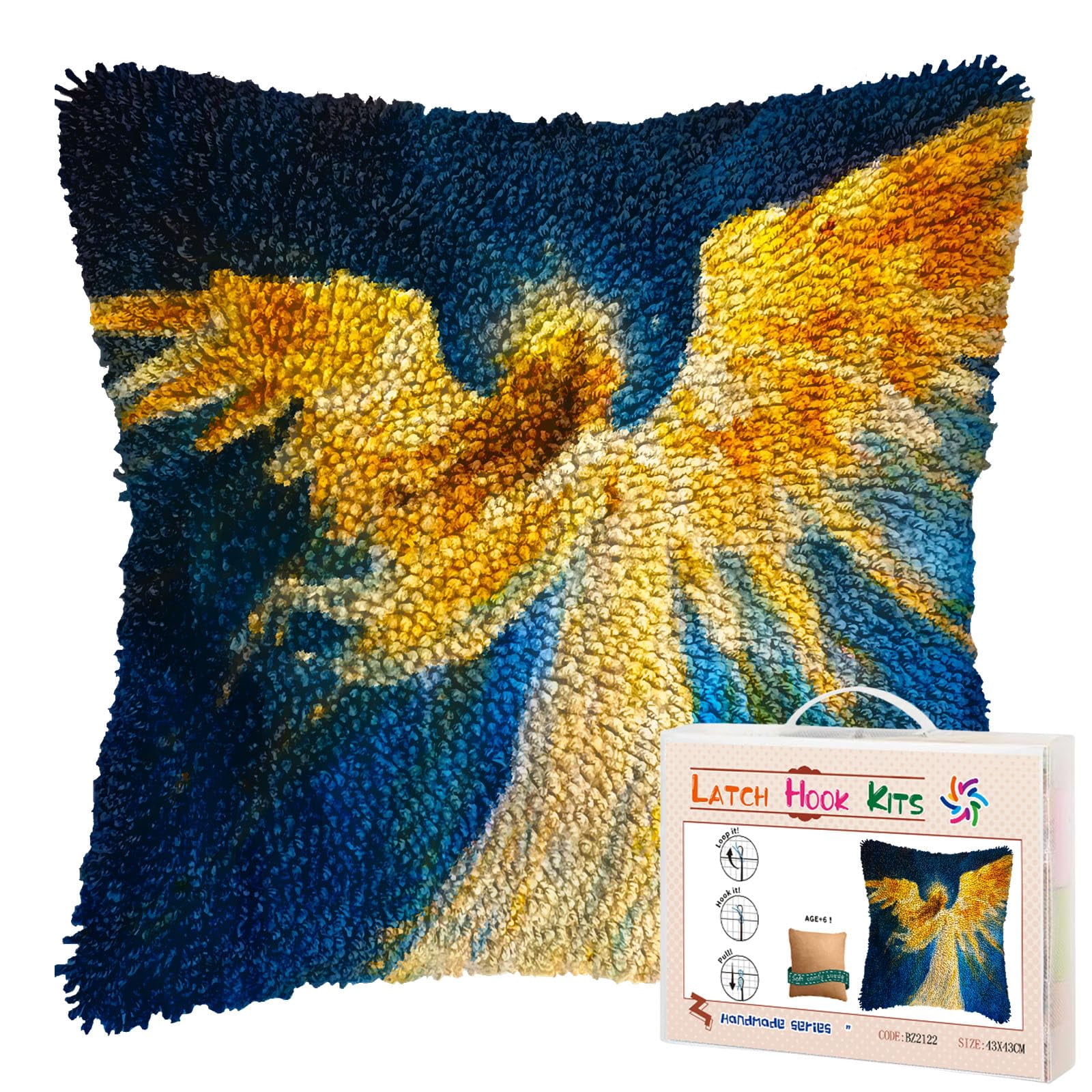 Abstract Angel Glitter Wing DIY Latch Hook Pillow Kits for Adults Printed Pillowcase Crochet Yarns Hooking Handmade Pillow Cover Cushion for Home Sofa Decoration 17x17inch(1)