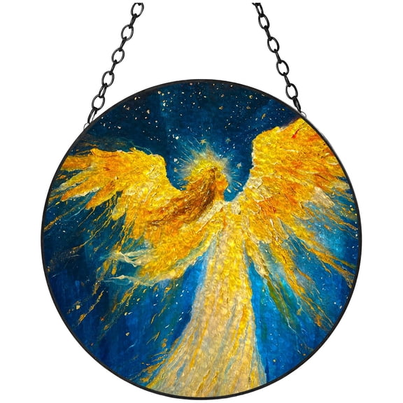 Abstract Angel Glitter Wing Stained Glass Suncatcher Handmade Window Hanging Colored Glass Suncatcher Crafts Kits for Indoor Garden Decor Memorial Gift 16x16cm(1)
