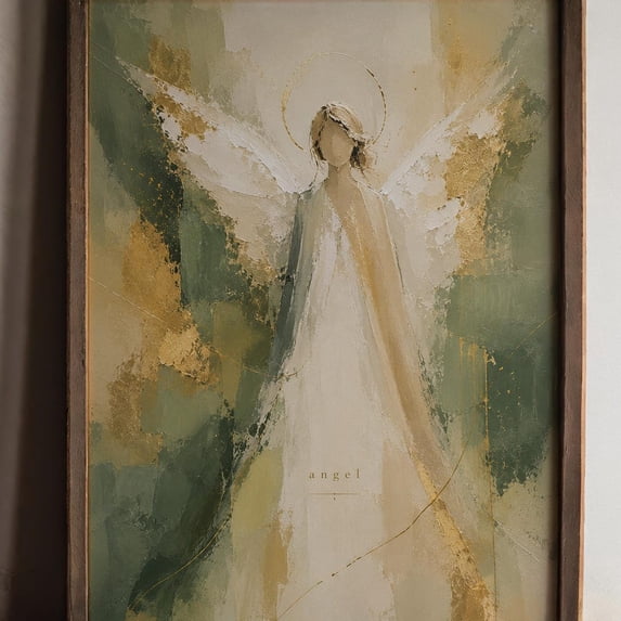 Abstract Angel Green Gold Spiritual Modern Christian Neutral Poster ...