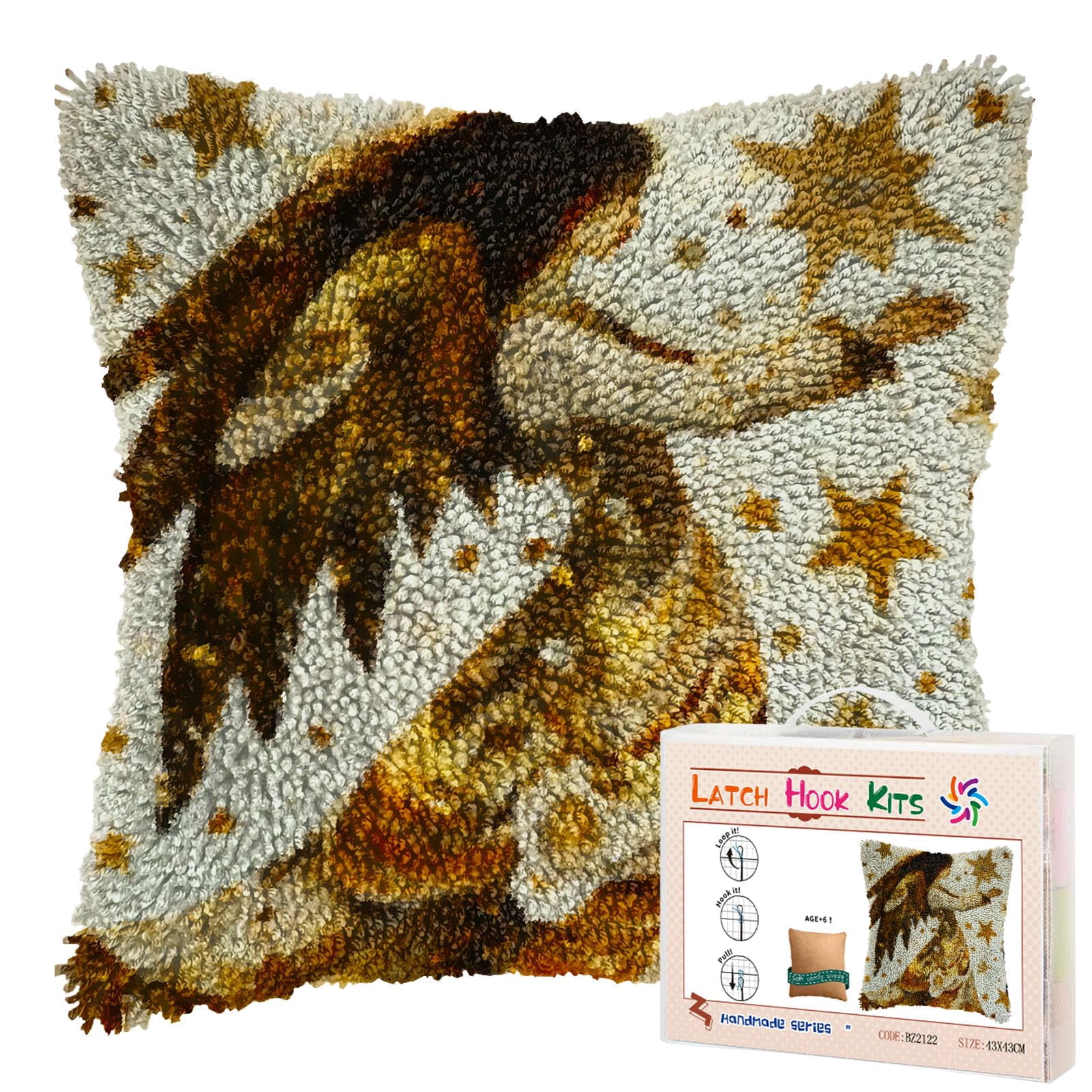 Abstract Angel Stars Shining Wing DIY Latch Hook Pillow Kits for Adults Printed Pillowcase Crochet Yarns Hooking Handmade Pillow Cover Cushion for Home Sofa Decoration 17x17inch(2)