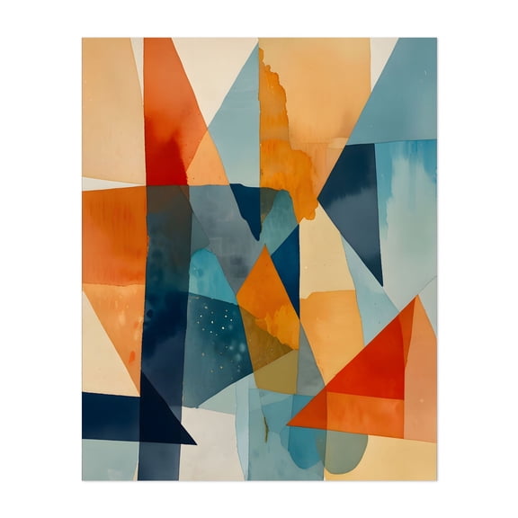 Abstract Angles of Blue and Orange - India Painting Geometric Modern Art Abstract Mid-Century Modern Pattern Unframed Wall Art Print 6 x 8 inches