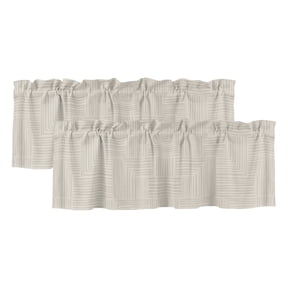 Abstract Angular Line 2 Panels Kitchen Valance, Geometric L-shaped Stripes Beige Curtains Valances for Small Windows Rod Pocket Window Treatments for Living Room Bedroom 42" W x 12" L