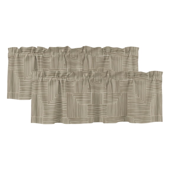 Abstract Angular Line 2 Panels Kitchen Valance, Geometric L-shaped Stripes Taupe Curtains Valances for Small Windows Rod Pocket Window Treatments for Living Room Bedroom 42" W x 12" L