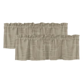 Abstract Angular Line 2 Panels Kitchen Valance, Geometric L-shaped Stripes Taupe Curtains Valances for Small Windows Rod Pocket Window Treatments for Living Room Bedroom 42" W x 12" L