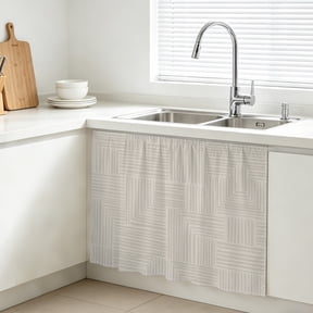Abstract Angular Line Cabinet Curtain, Geometric L-shaped Stripes Beige Sink Skirt for Bathroom, Under Sink shelf Curtain Privacy Drape for Kitchen Laundry Room 10x11in