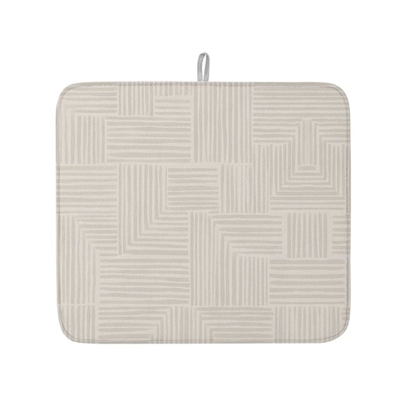 Abstract Angular Line Dish Drying Mat 16x18 inch Geometric L-shaped Stripes Beige Super Absorbent Microfiber Dish Drying Pad for Kitchen Countertops Sink Dish Drainer Racks Coffee Bar Mats 1 Pack